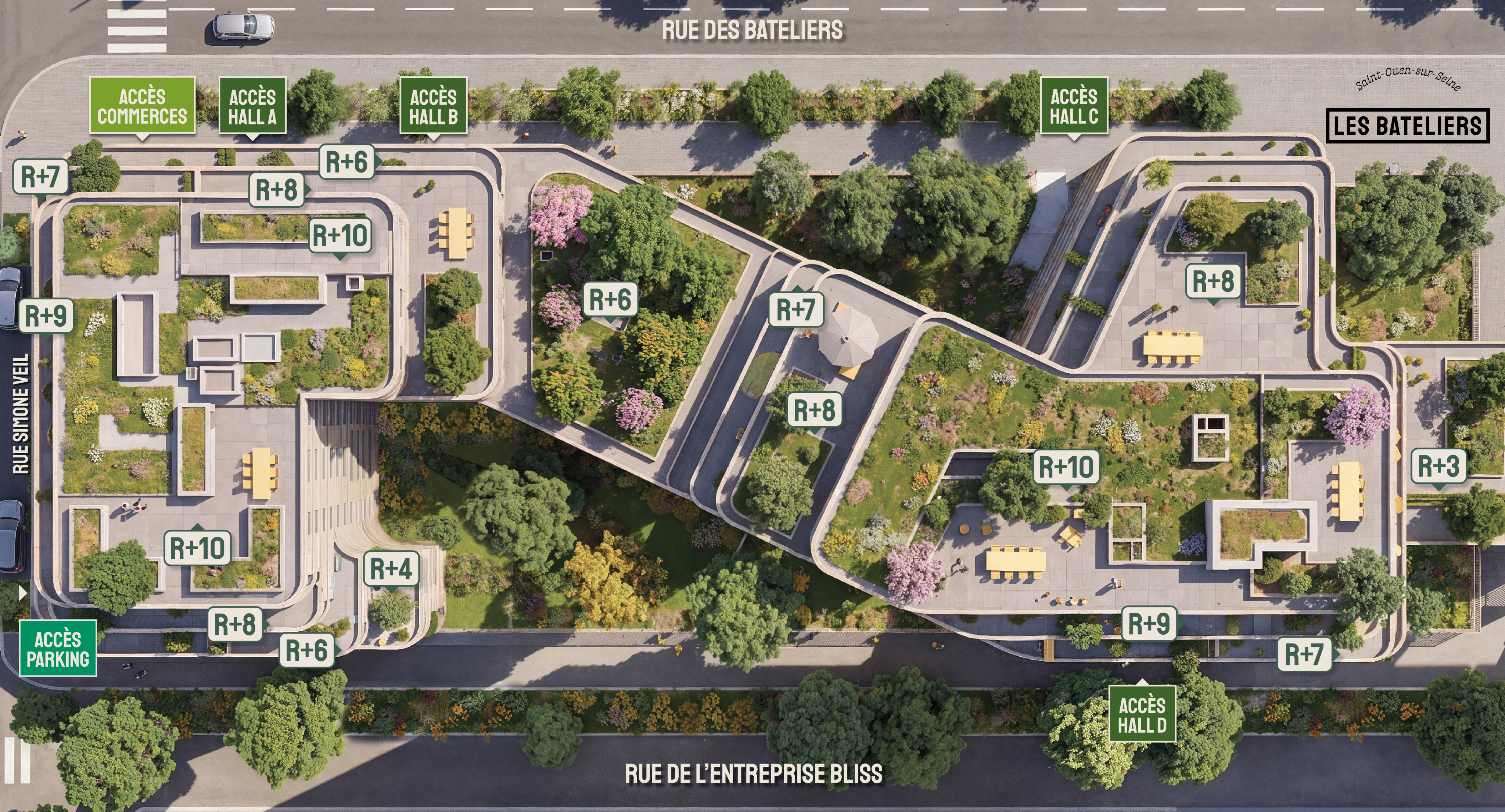 Plan masse des jardins Les Bateliers